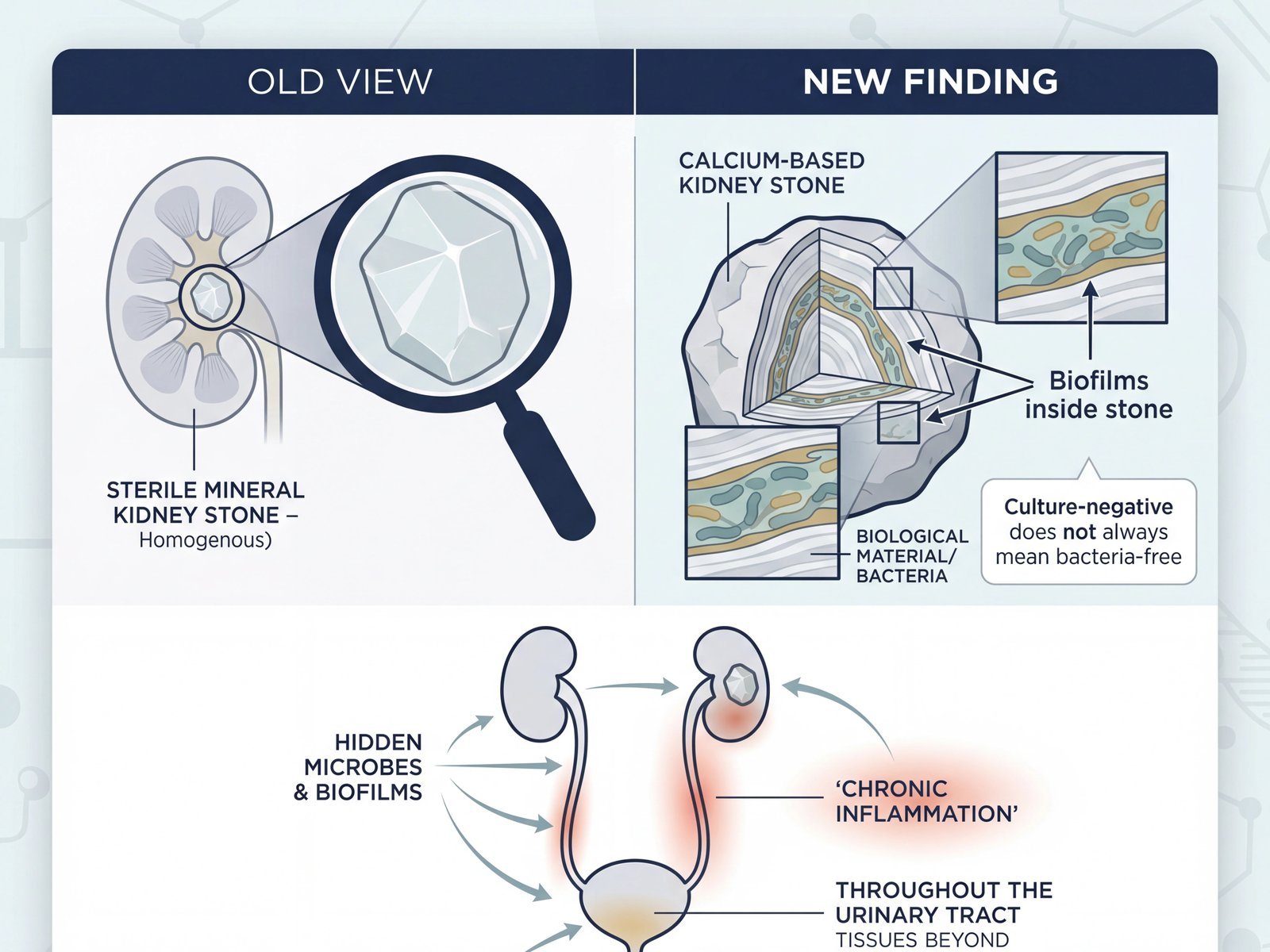 Infographic for: New PNAS Study: Hidden Bacterial Biofilms Found Inside “Noninfectious” Kidney Stones